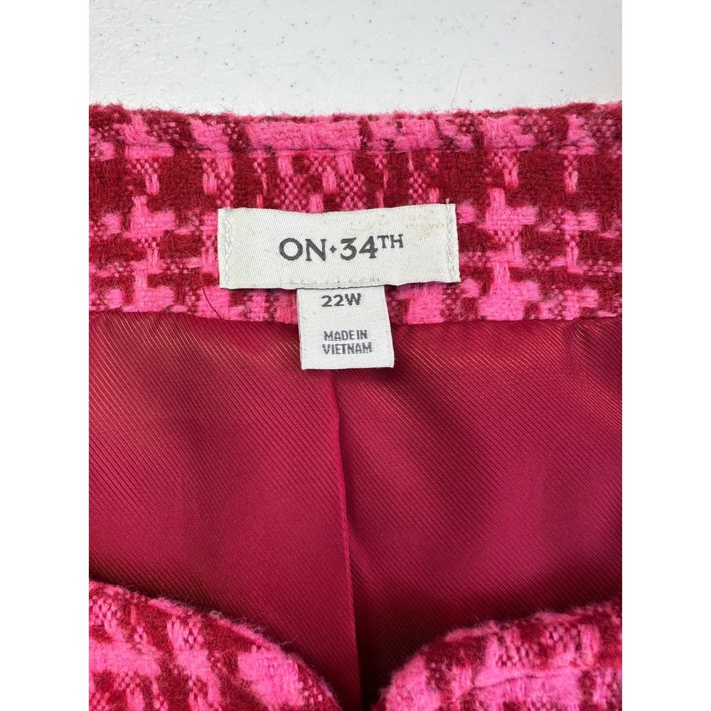 On 34th Womens 22W Tweed Blazer Pink Red Plaid Cropped Jacket Preppy Chic Plus - Picture 10 of 15